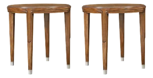 Pair of Round Walnut Art Deco Side Tables
