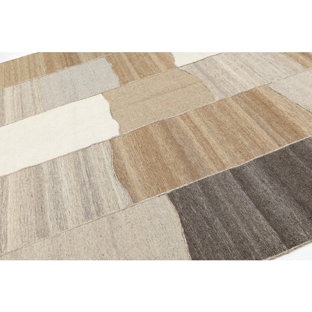 Cream Contemporary Minimalist Neutral Patchwork Wool Kilim Rug Wabi-Sabi Handmade For Sale - Image 8 of 12
