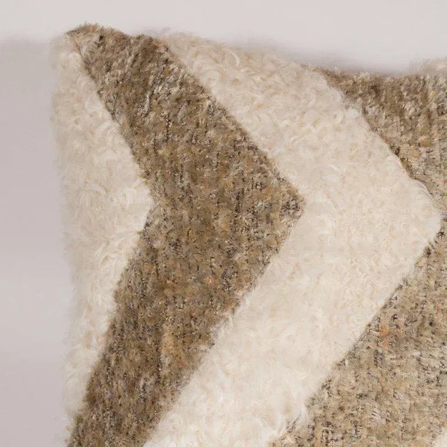 2000 - 2009 Custom Designed Chevron Pillow in Champagne and White Mongolian Lambswool For Sale - Image 5 of 10