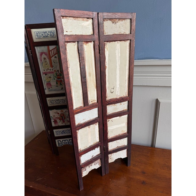 Wood Chinese Folding Painted Tile 8 Panel Scholar Table Screen 19th Century For Sale - Image 7 of 9