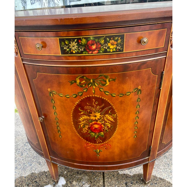 Traditional Mid 20th Century Pair of Grand Rapids Imperial Furniture Demilune Adams Style Paint Decorated Cabinets For Sale - Image 3 of 12