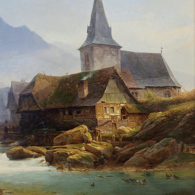 Johann Adolf Lasinsky, Mill on the River, 1838, Oil on Canvas, Framed For Sale - Image 13 of 15