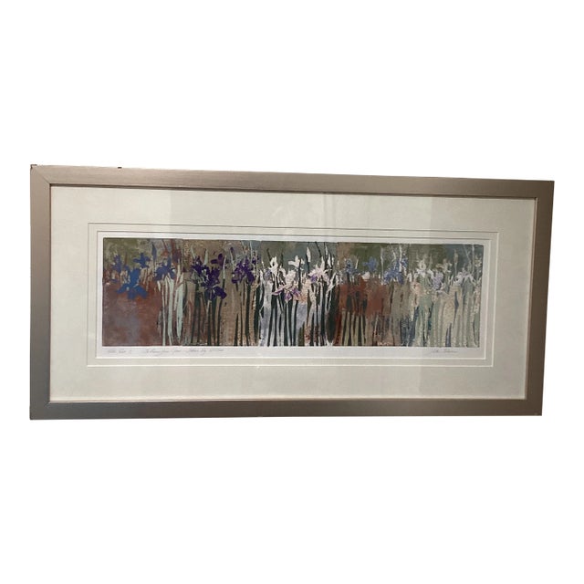 Abstract Original Art Multicolor Print “ Wild Iris C “ by Judith Hilmer Circa 2001 Framed Glass Matted For Sale