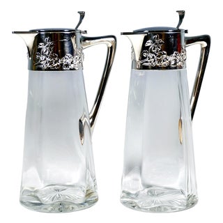 Art Nouveau Glass Decanters with Silver Mounts from Wilhelm Binder, Germany, 1890s, Set of 2 For Sale