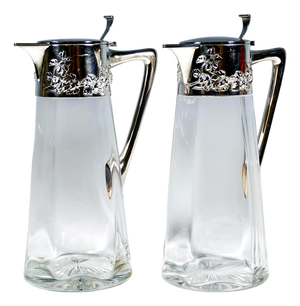 Art Nouveau Glass Decanters with Silver Mounts from Wilhelm Binder, Germany, 1890s, Set of 2