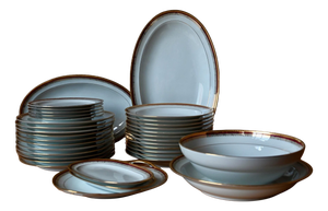 Gold and Burgundy Limoges Porcelain Dinner Service, 1950s