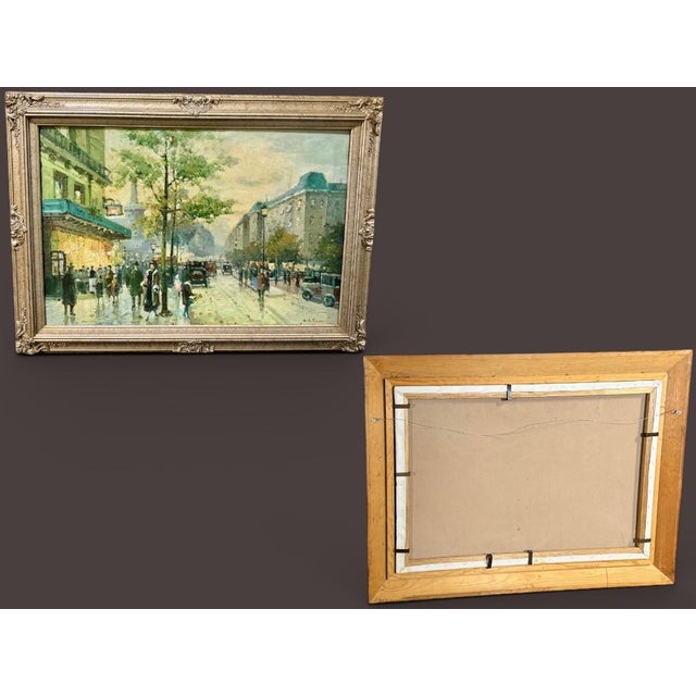 Late 20th Century Large Original Oil Painting-Paris St Scene-Antoine Blanchard Style-Framed Art For Sale - Image 9 of 11
