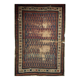 19th Century Caucasian Shirvan Rug, Handwoven Wool, Allover Paisley Design, Blue & Ivory, 3' x 4' For Sale