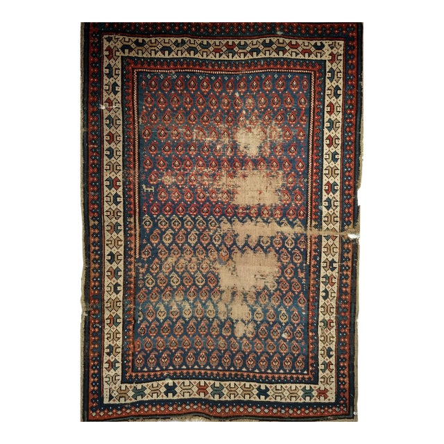 19th Century Caucasian Shirvan Rug, Handwoven Wool, Allover Paisley Design, Blue & Ivory, 3' x 4' For Sale