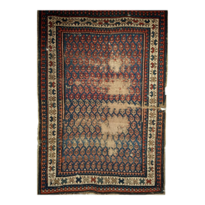 19th Century Caucasian Shirvan Rug, Handwoven Wool, Allover Paisley Design, Blue & Ivory, 3' x 4'