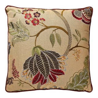 The House of Scalamandré Palampore Embroidery Pillow, Cinnamon For Sale