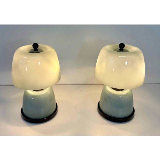 Murano Glass Table Lamps in Sage Green with Black Details, 2000s, Set of 2 For Sale - Image 7 of 9