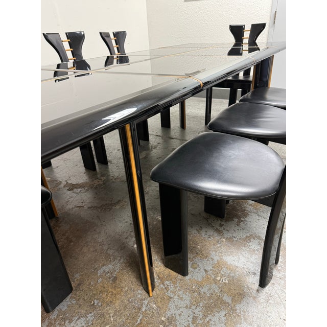 Pierre Cardin for Roche Bobois Vintage Black Lacquer Dining Set, Set of Nine For Sale In San Francisco - Image 6 of 12