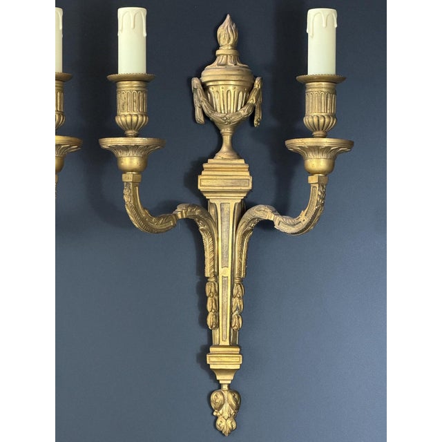 French Louis XVI Revival Gilt Bronze Wall Sconces, Set of 2 For Sale - Image 4 of 9