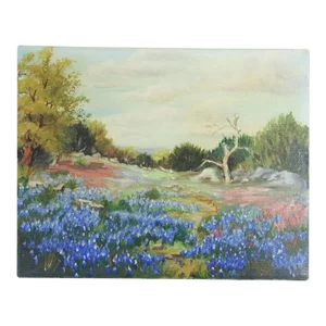 Vintage 1975 Texas Bluebonnet Landscape Painting