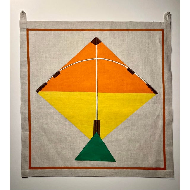 Set of 4 John Robshaw Hand Painted Kite Tapestry Cotton/Linen Wall Art Decor For Sale - Image 4 of 11