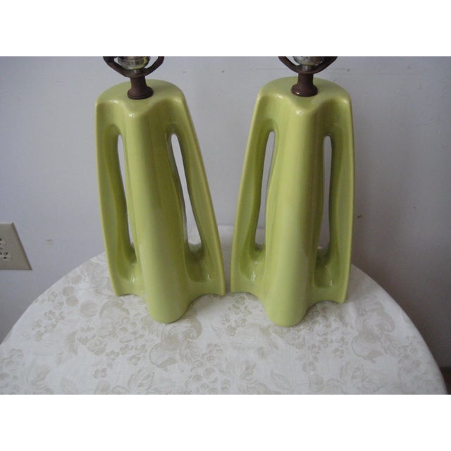 Mid-Century Celadon Green Sculptural Ceramic Lamps - a Pair For Sale - Image 6 of 11