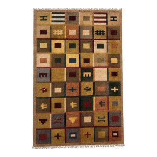 Vintage Silk Rug | Reversible Geometric Square Motif | 6x9 For Sale