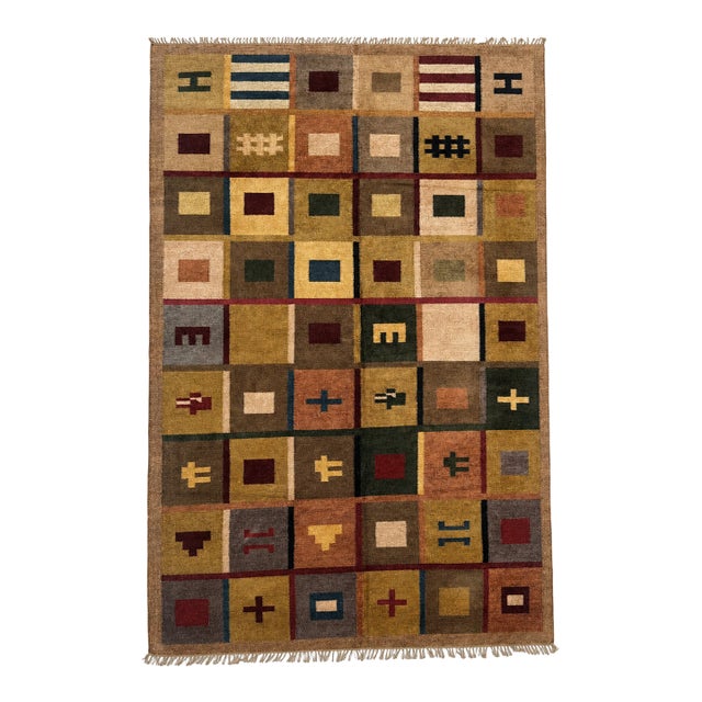 Vintage Silk Rug | Reversible Geometric Square Motif | 6x9 For Sale