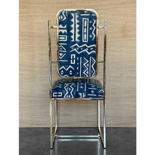Mid 20th Century Set of Six Golden Dining Room Chairs in Brass with Geometrical Fabric For Sale - Image 4 of 18