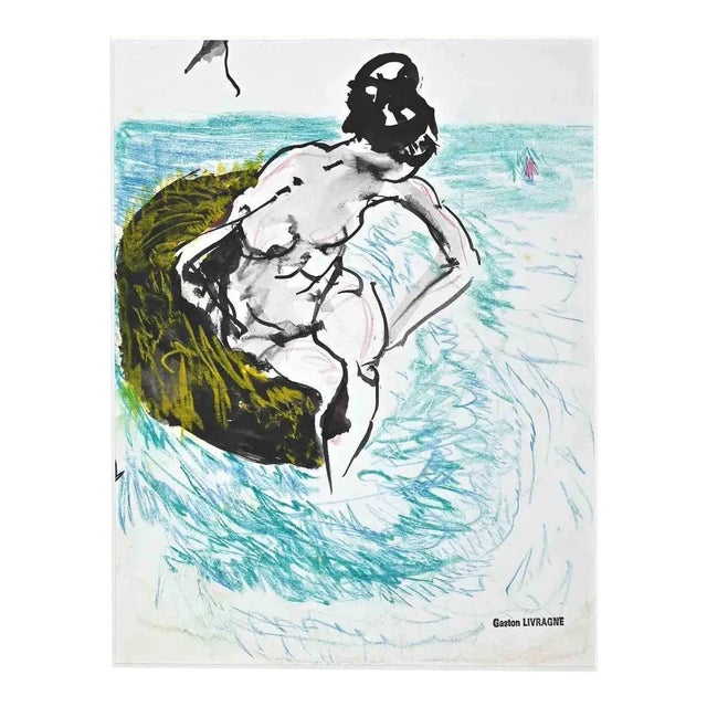 Gaston Livragne, The Bather, Original Drawing, 1960s For Sale