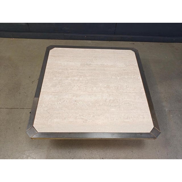 Quality 23kt gold layered and travertine coffee table manufactured by Belgochrom. Belgochrom produced quality furniture...