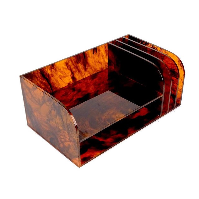 French Mid Century Desktop Organizer in Smoked Acrylic Glass, 70s