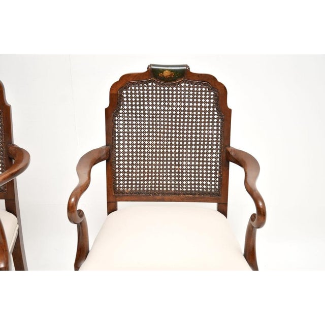 Antique Edwardian Lacquered Walnut and Cane Armchairs, 1900, Set of 2 For Sale - Image 6 of 12
