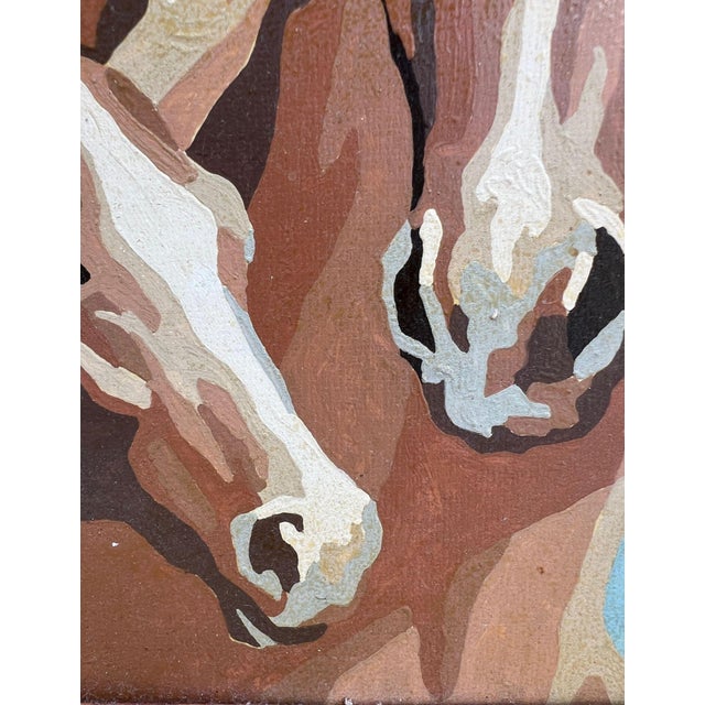 Rustic Vintage Folk Art Style Painting, Mare and Foal in Oak Frame For Sale - Image 3 of 9