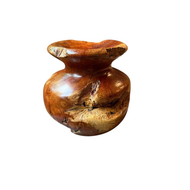Art Deco Vintage Burlwood Hand Turned Vase Brutalist Decor For Sale - Image 3 of 9