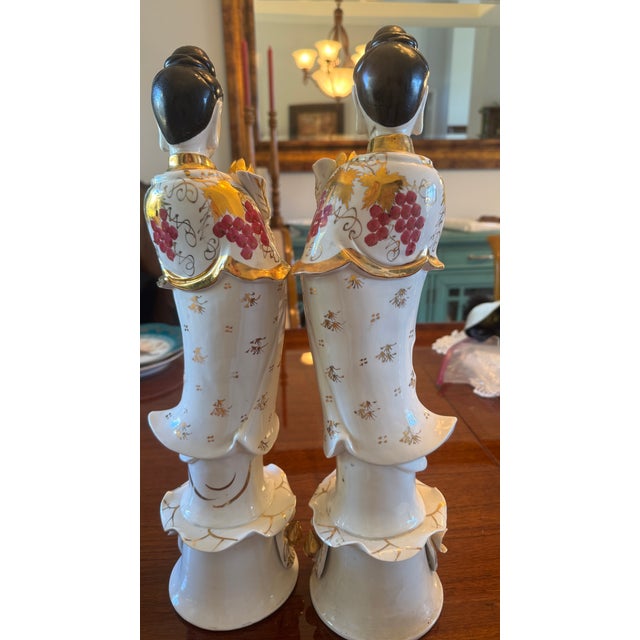 1910s Vintage Porcelain Guanyin Statues - Quan Yin Gold Gilt L 18" Pair C1915 Rare For Sale - Image 5 of 18