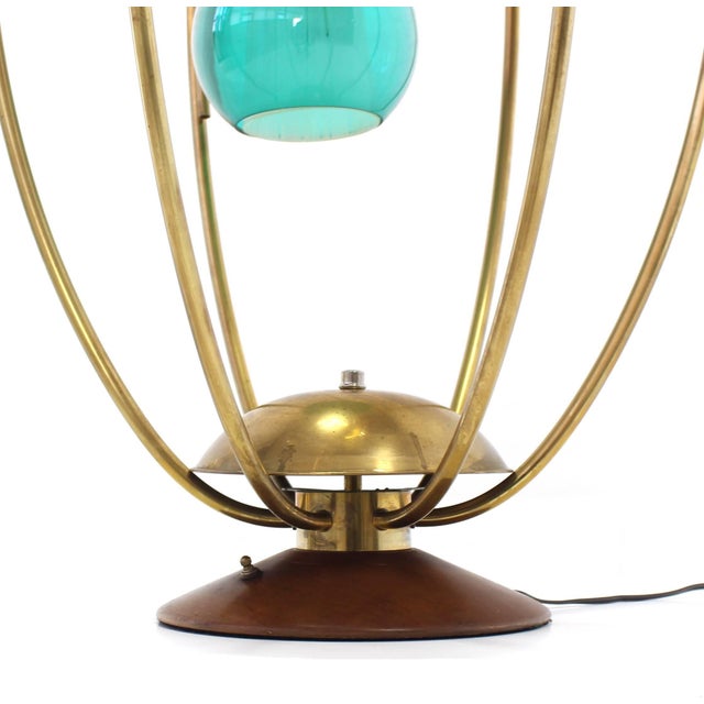 Oval "Bird Cage" Brass Table Lamp Purple Blue Yellow Glass Globe Shades MINT! For Sale - Image 10 of 10