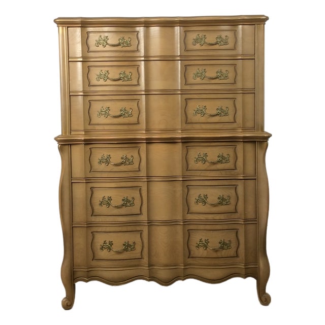 Mid Century French Provincial Style Highboy Dresser With 6 Drawers For Sale