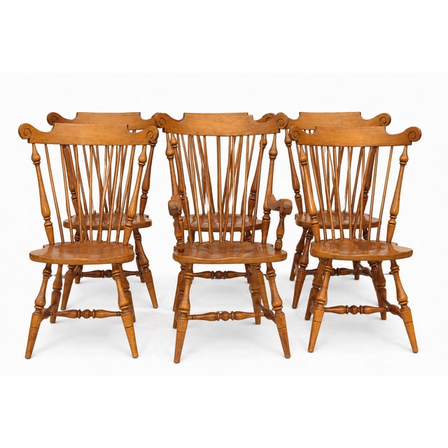 1970s 1970s Ethan Allen American Traditional Nutmeg Windsor Back Chairs- Set of 6 For Sale - Image 5 of 10