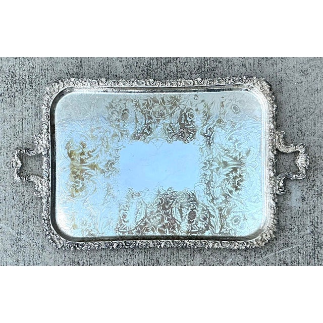 Vintage Silver Plate Tray For Sale - Image 11 of 12