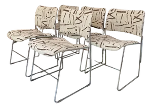 1970s Chromo Dining Chairs Upholstered Cream and Brown Set of 5