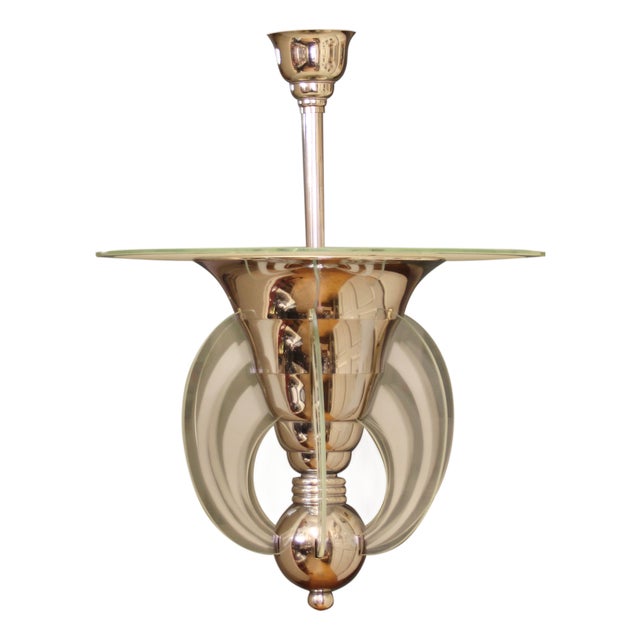 French Art Deco Pendant Lamp in Metal and Glass by Henri Petitot for Maison Petitot, 1930s For Sale