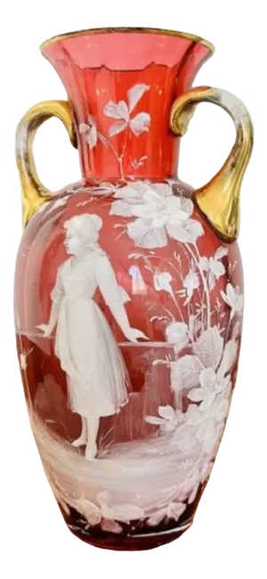 Antique Victorian Mary Gregory Cranberry Vase, 1860