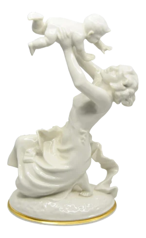1950s Hutschenreuther Figurine "Mother's Darling" Baby Blanc De Chine Sculpture