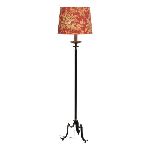 Vintage French Tripod Green and Brass Floor Lamp, 1950s For Sale