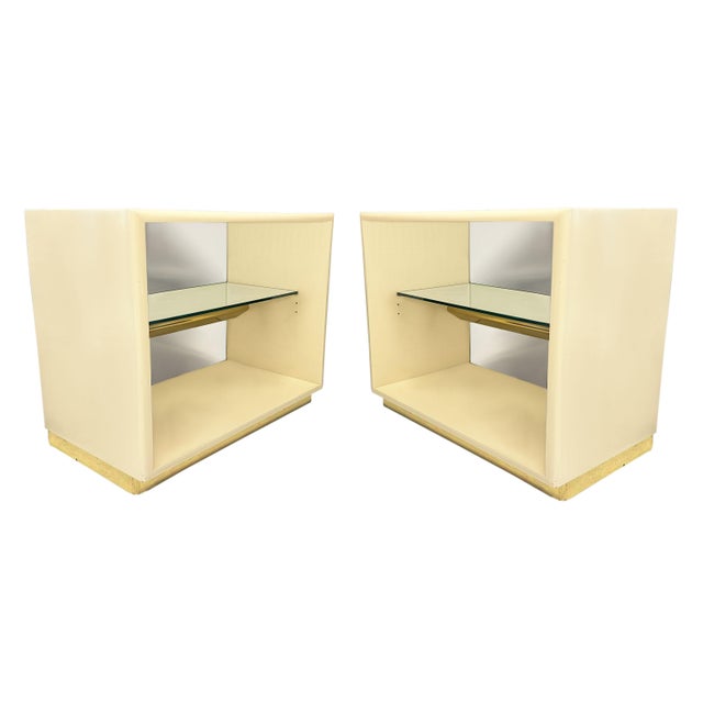 A pair of illuminated ivory lacquer end tables designed by the American designer Milo Baughman (1923-2003) for Thayer...