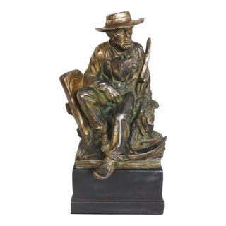 Antique Resting Farmer Sculpture on Base 16.5"h X 8"w For Sale
