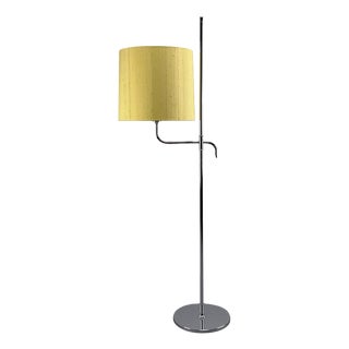 Minimalist Floor Lamp with Yellow Shade in Dupioni Silk by Florian Schulz, Germany, 1970s For Sale