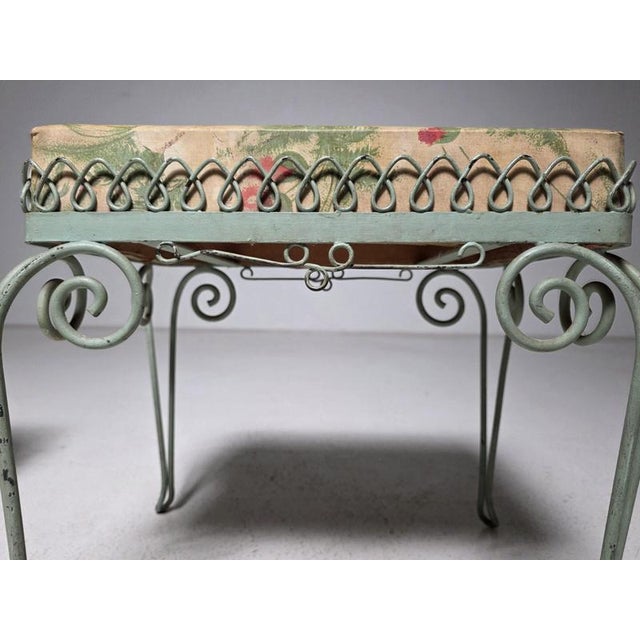 Italian Wrought Iron Stools with Floral Upholstery, 1950s, Set of 2 For Sale - Image 6 of 10