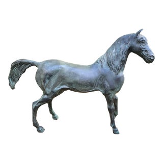 Late 20th Century Brass Horse Stallion Sculpture Patina Green Large For Sale