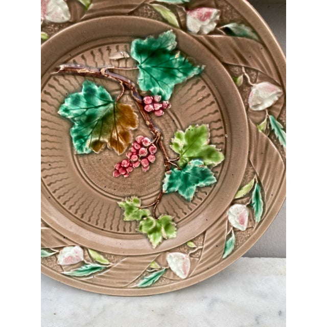 Ceramic French Majolica Grape & Flowers Plate Luneville, Circa 1880 For Sale - Image 7 of 10