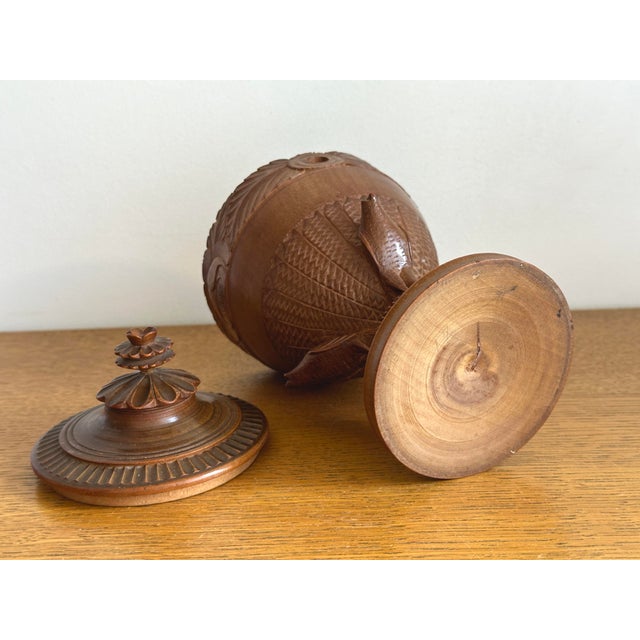 Wood Neoclassical Empire Pedestal and Vase in Carved Fruitwood with Bird Decoration, France, Early 19th Century For Sale - Image 7 of 8