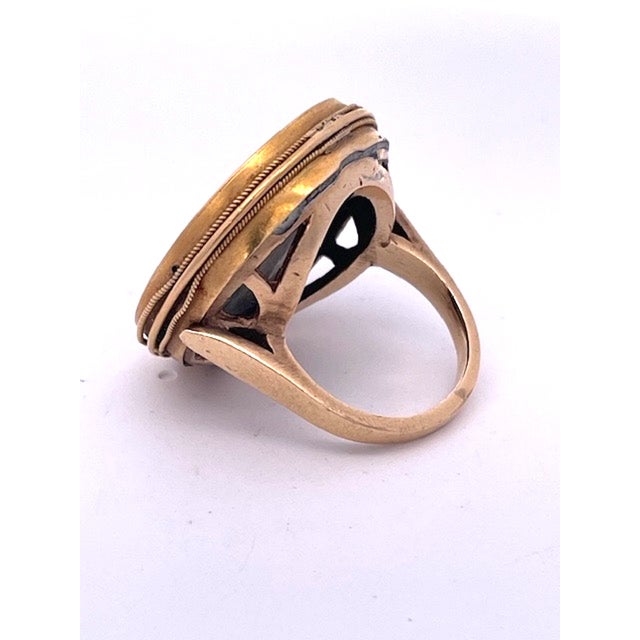 Abstract Expressionism 19th Century Egyptian Micro Mosaic Scarab Ring 18k, Size 7 For Sale - Image 3 of 11