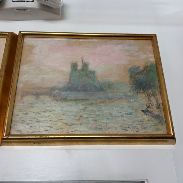 Mid 20th Century Pair of Original Seine River Paintings by Andre Barbier For Sale - Image 11 of 12