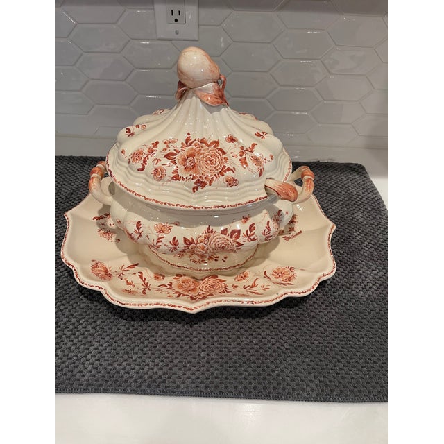 Vintage Italian Hand Painted Tureen With Underplate and Ladle For Sale - Image 4 of 11